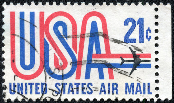 stamp printed in USA, depicting aircraft, United States Air Mail