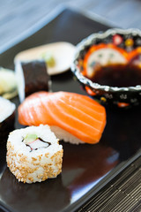 Sushi plate with soy sauce