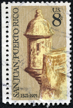 stamp shows Sentry Box, Morro Castle, San Juan