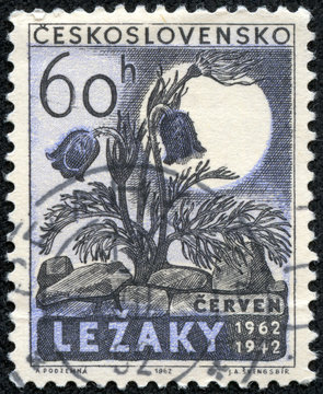 stamp printed in Czechoslovakia shows Flowers and Lezaky ruins