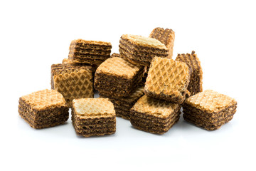 Chocolate wafer cookies isolated on white background