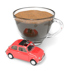 Cup of coffee with Italian vintage car