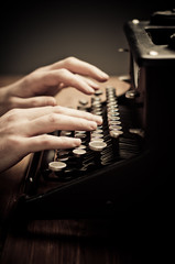 Vintage old typewriter, selective focus
