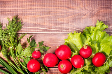 radishes and onions with parsley