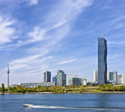 Skyline of Donau City Vienna and the new DC-Tower