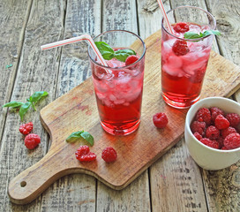 Juice from fresh rasberries with ice drink