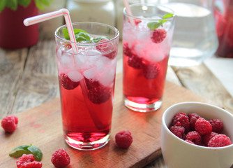 Juice from rasberries served with ice