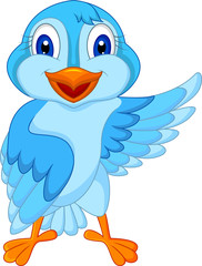 Cute blue bird cartoon waving