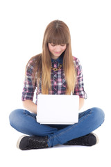 Naklejka premium cute teenage girl sitting with laptop