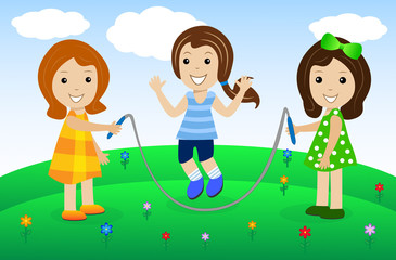 merry girls play the nature