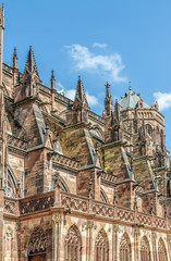 Famous Notre Dame de Strasbourg, Alsace, France. Details of arch