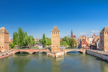 Strasbourg, medieval bridge Ponts Couverts. Alsace, France.