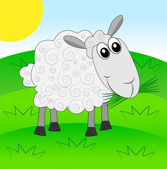 merry sheep on a green lawn