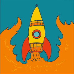 Retro Rocket, vector illustration, hand drawn
