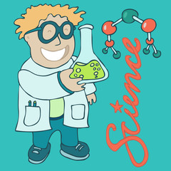 young scientist,  vector illustration, hand drawn