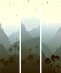 Vertical banners of mountains wood.