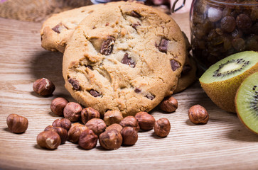 hazelnuts with chocolate crunchy cookies on the table