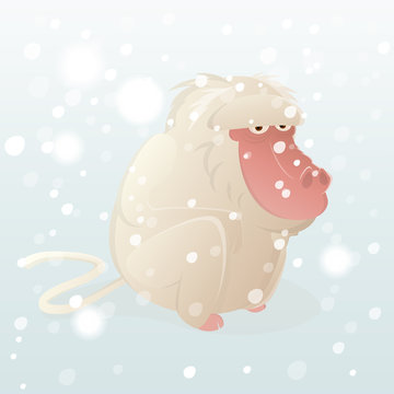 schneeaffe affe cartoon lustig winter