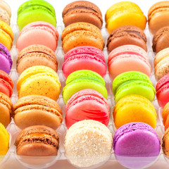 traditional french colorful macarons in a box