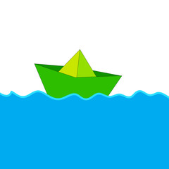 Fototapeta na wymiar paper boat at sea color vector
