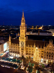 Aerial image of Munich with Christmas Market