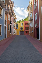 Property: Spanish holiday apartments or flats, pastel colours an