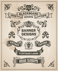 Vintage retro hand drawn banner set - vector illustration - 64144012