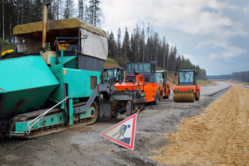 Special road machinery in the construction of a new highway