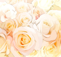 Floral background with stylized roses in pastel colors