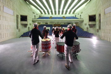 An auditorium and rehearsal of the musical group of 11 people