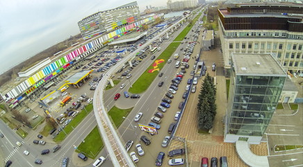 Roads of highways and railway with electric train