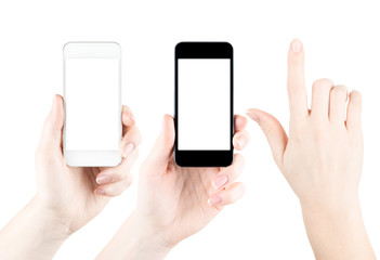 Obraz na płótnie Canvas Czarne i białe telefony komórkowe w ręku