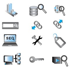 seo icons, search engine icons, blue theme