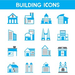 building icons, map elements blue icons