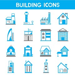 building icons, map elements blue icons