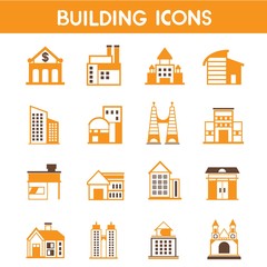 building icons, map elements orange theme