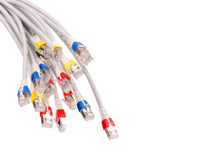 Colorful lan telecommunication cable RJ45 isolated on white back