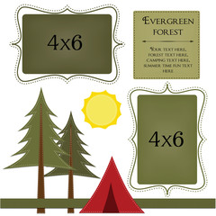 Camping template with pine trees and tent