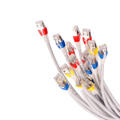 Colorful lan telecommunication cable RJ45 isolated on white back