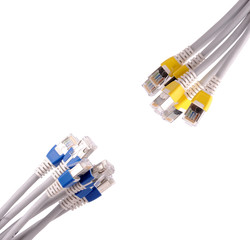 Colorful lan telecommunication cable RJ45 isolated on white back