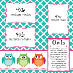 Owl scrapbooking template with banner or bunting