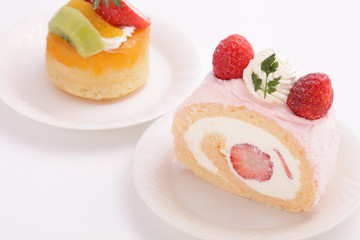 Strawberry swiss roll and Savarin (Baba au rhum)