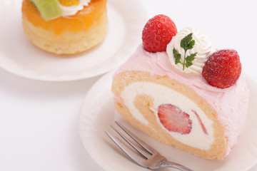 Strawberry swiss roll and Savarin (Baba au rhum)