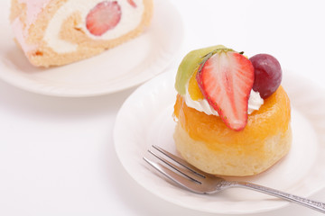Savarin (Baba au rhum)  and Strawberry swiss roll