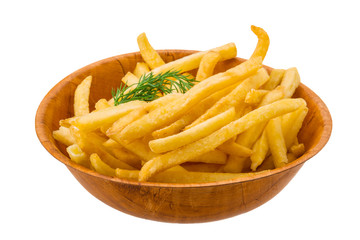 French fries on white background