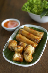 vietnamese spring roll and chili sauce in thailand