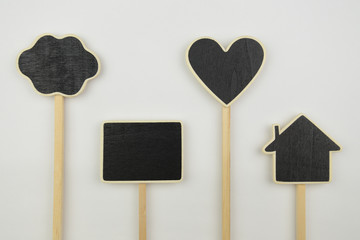 Small layouts, icons cloud, heart, and house on white background