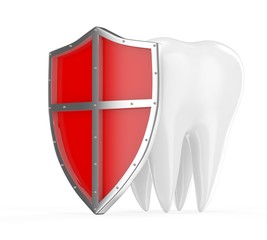 Tooth with metal shield on white background (Protection Concept)