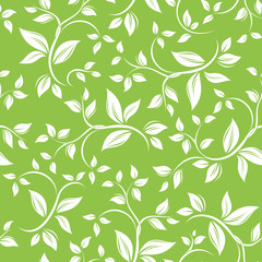Seamless white floral pattern on green. Vector illustration.