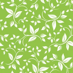 Gordijnen Naadloos wit bloemenpatroon op groen. Vector illustratie. © naddya